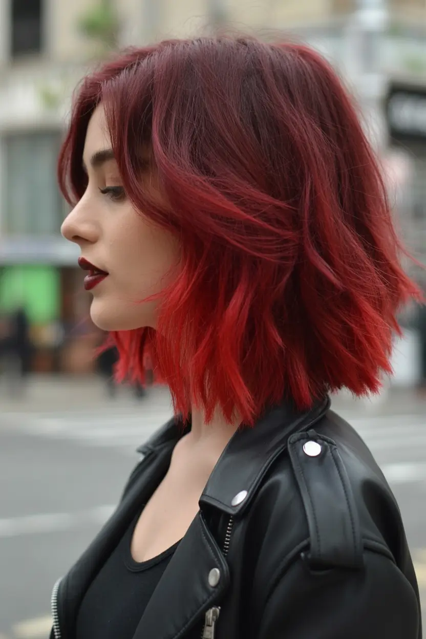 September haicuts Red Velvet V-Cut Lob with Blunt Texture