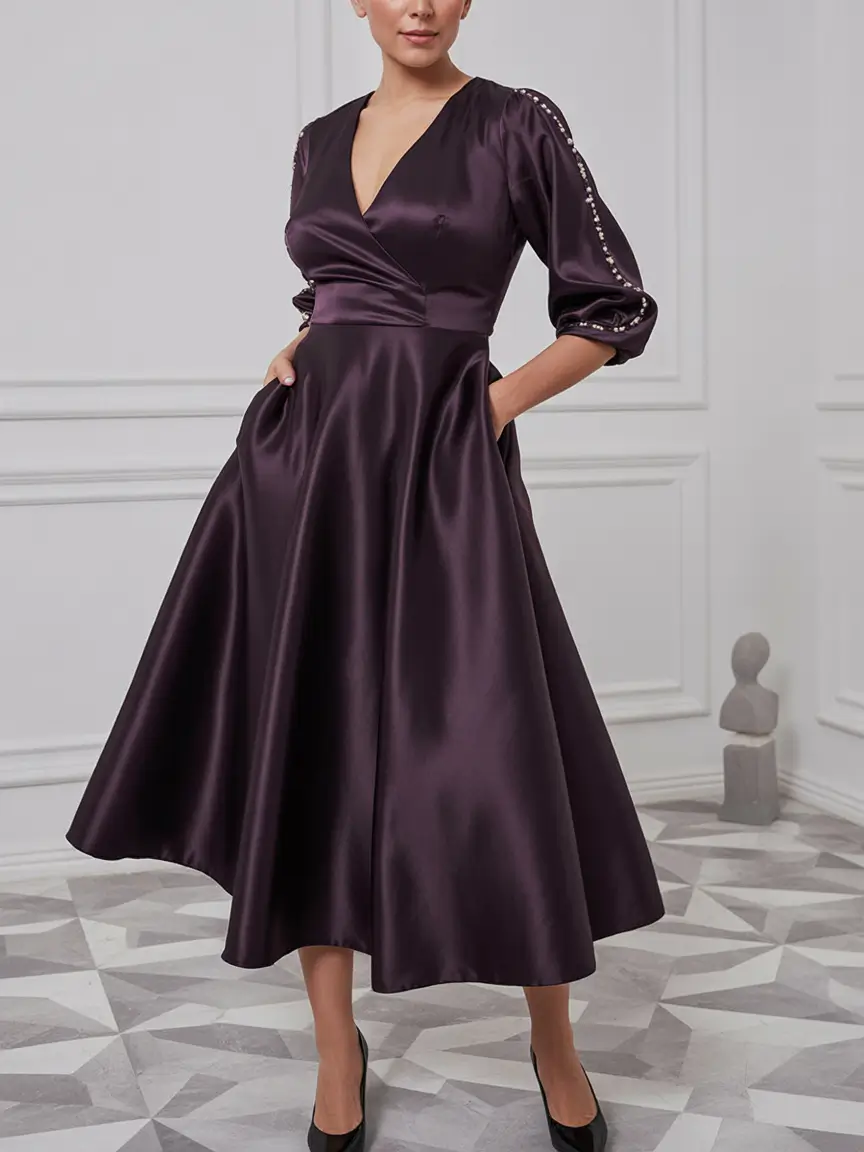 october wedding guest outfits ideas 2025 Eggplant Satin for the Chic Minimalist