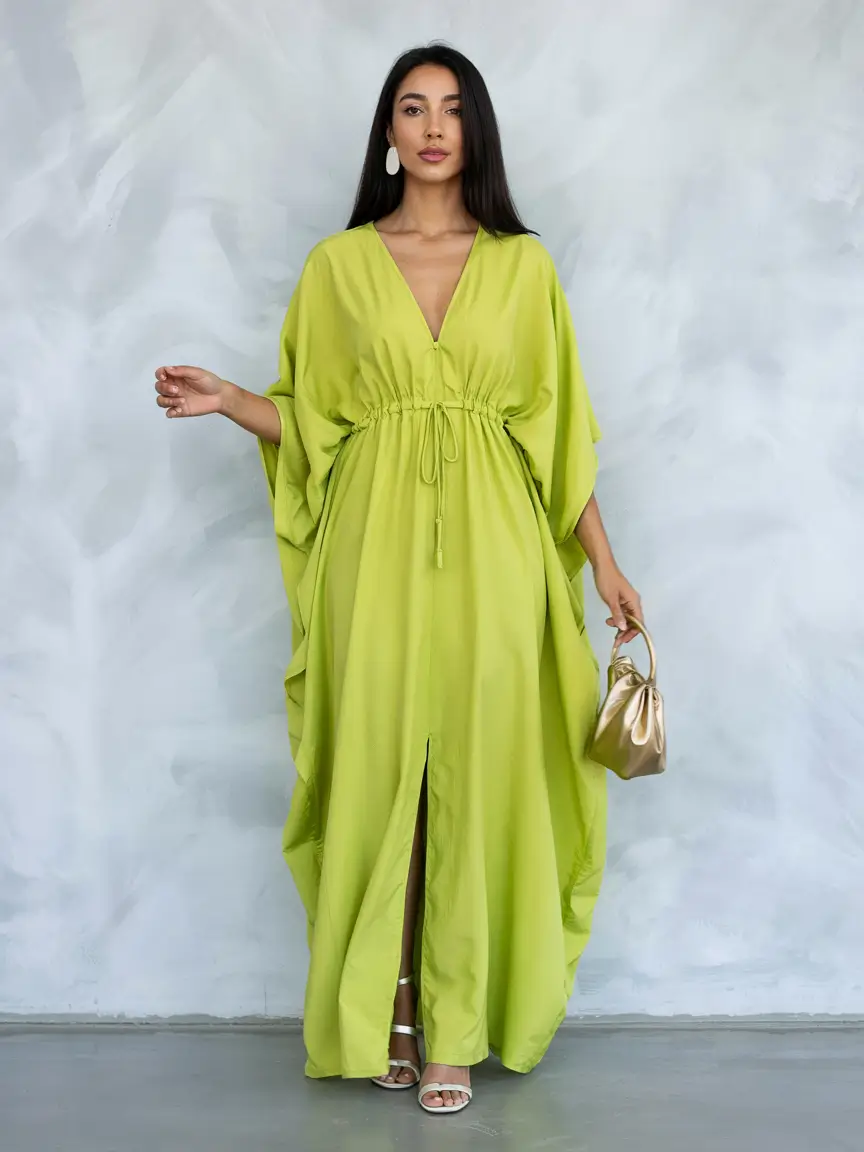 october wedding guest outfits ideas 2025 Chartreuse Kaftan with a Twist