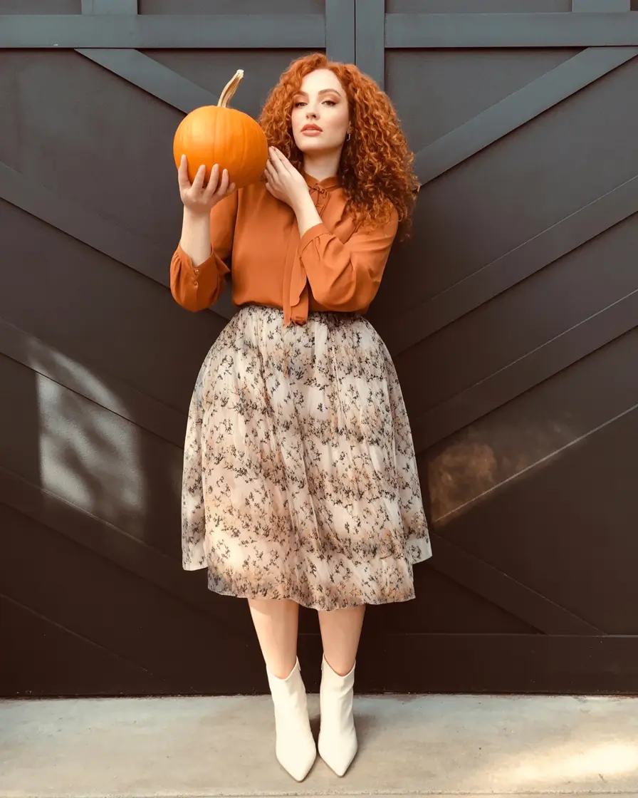 plus size fall fashion </p>
<h2>Autumn Romance in Burnt Orange and Florals</h2>
<p>