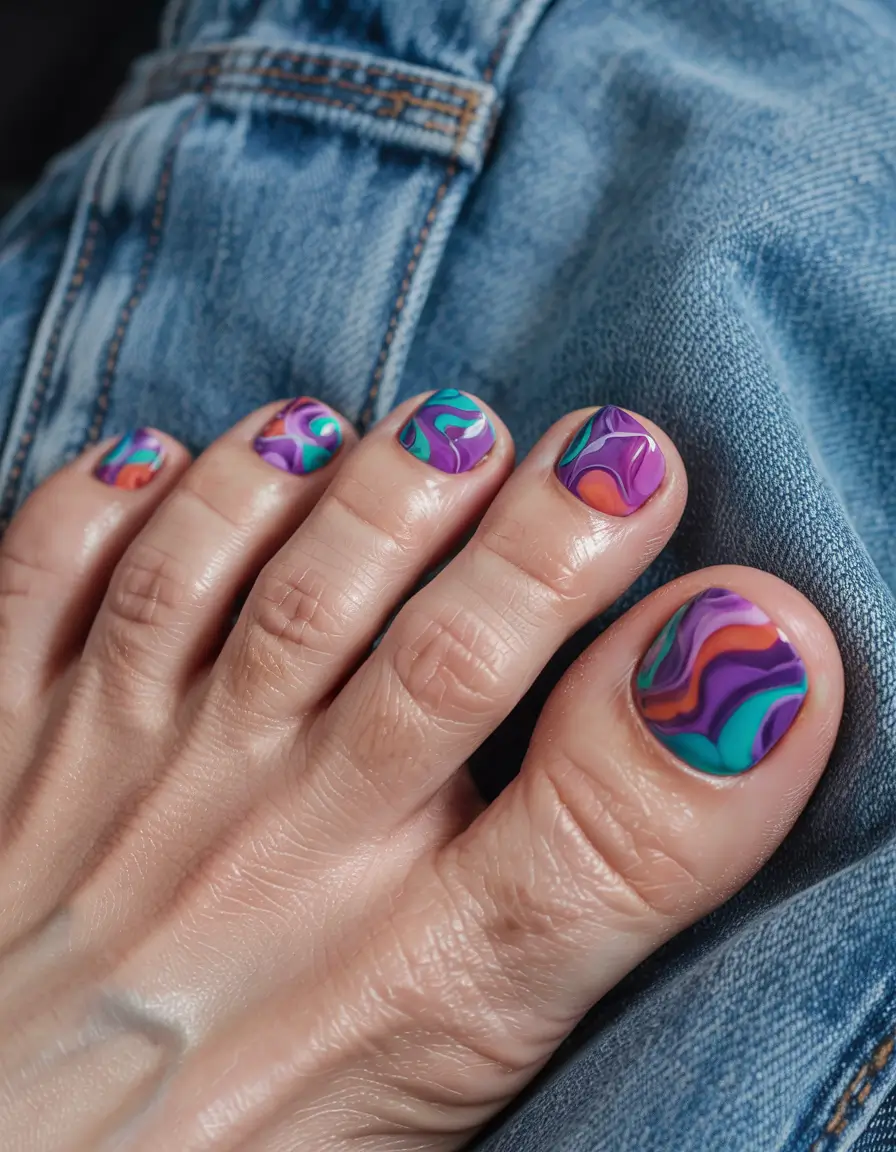 September toe nails Psychedelic Marble Swirl