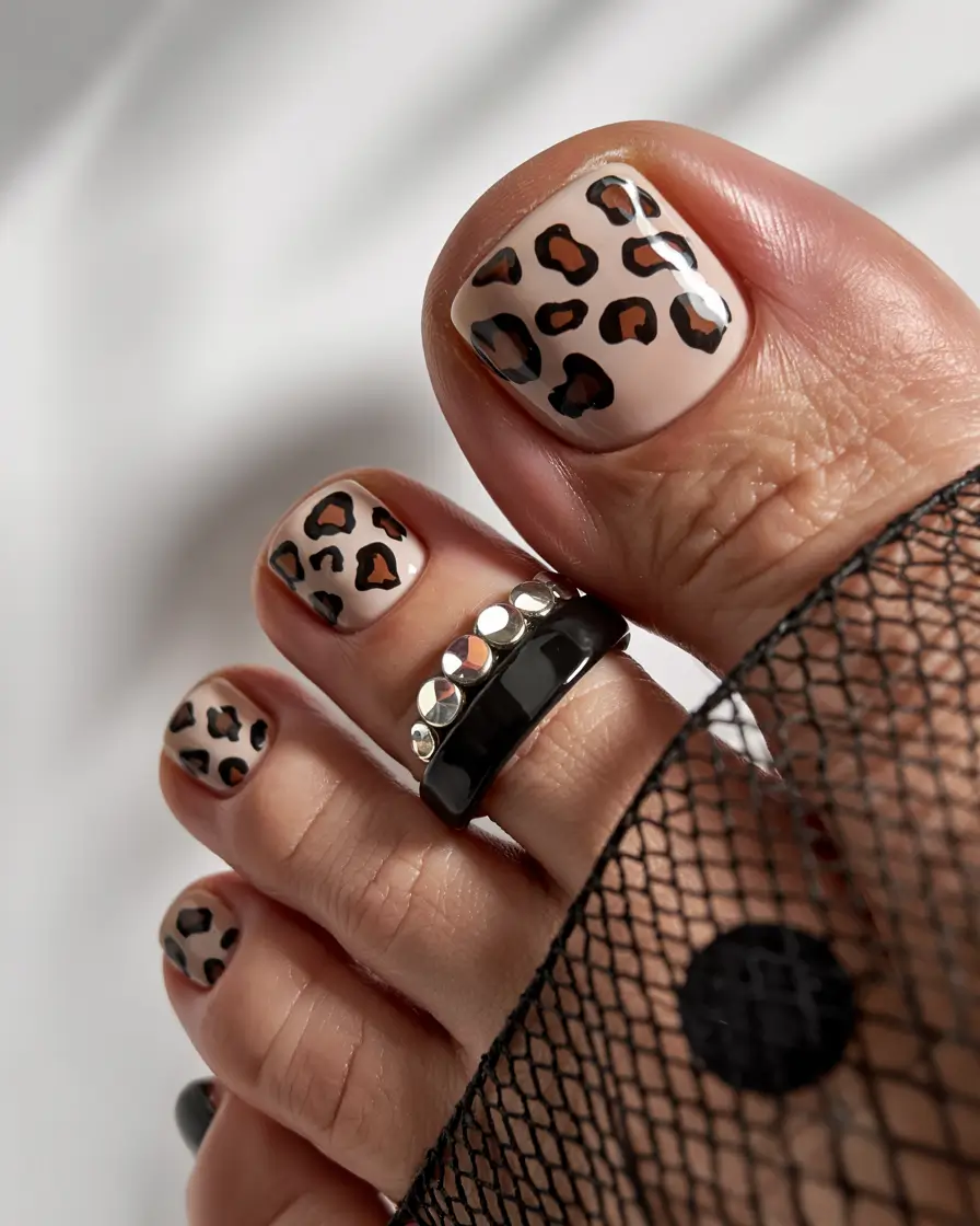 September toe nails Classic Leopard with a Nude Twist