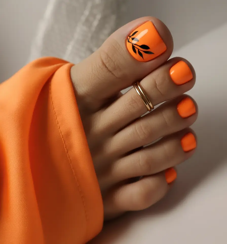 September toe nails Orange Crush Meets Leafy Minimalism
