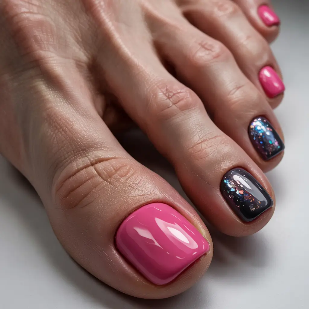 September toe nails Midnight Sparkle Meets Barbiecore