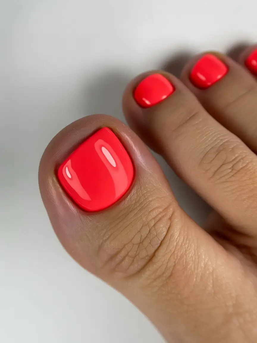 September toe nails Vibrant Coral Glow