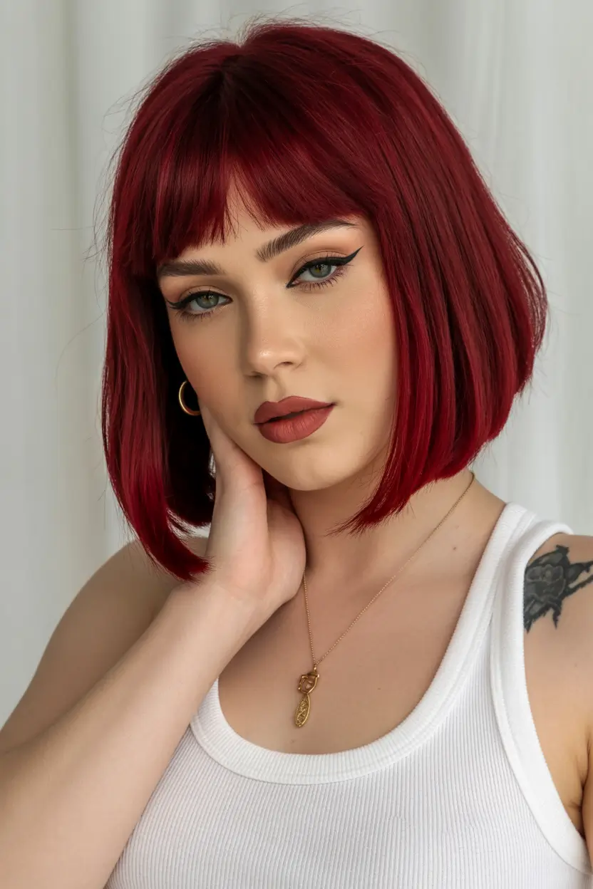 Fall red hair color Cherry Cola Blunt Bob
