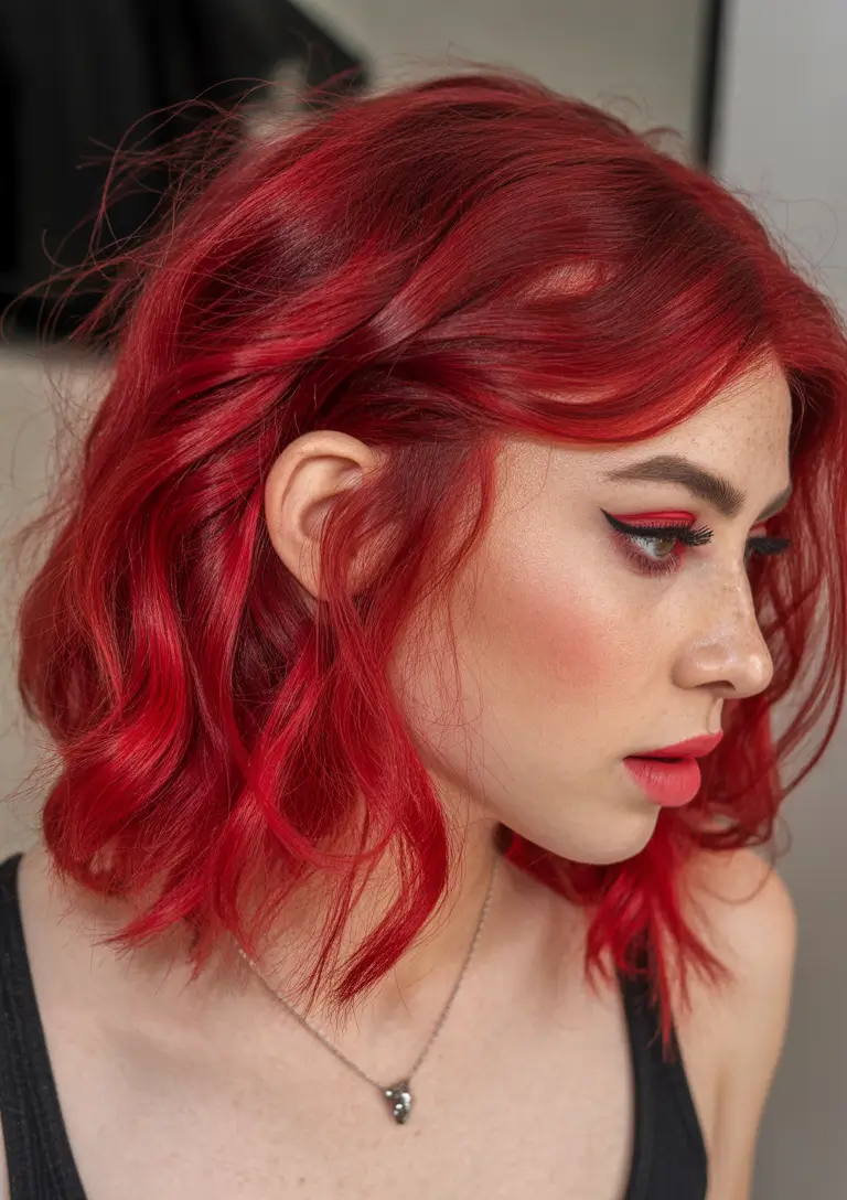 Fall red hair color Candy Apple Tousled Lob