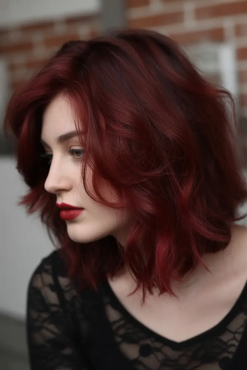 Fall red hair color Smoky Auburn Collarbone Cut