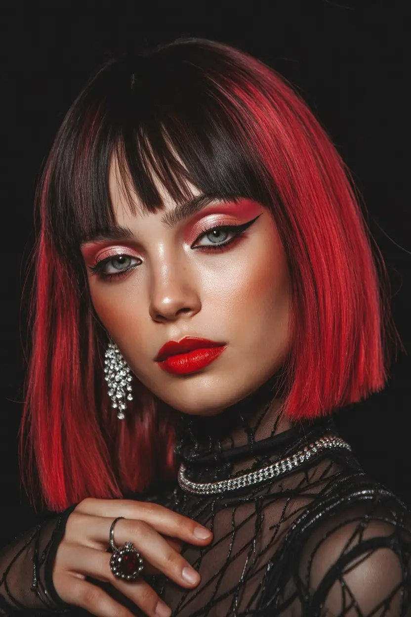 Fall red hair color Red Ombre Bob with Fringe