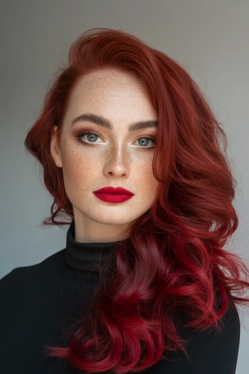 Fall red hair color Crimson Rose Swoop Curls