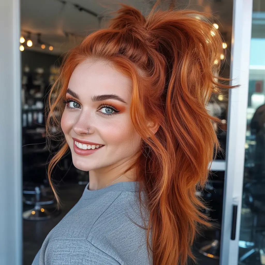 Fall red hair color Spiced Pumpkin High Pony