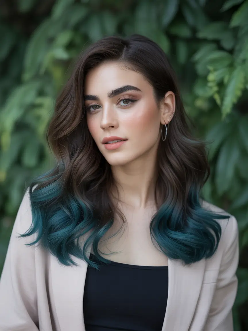 September hair color Teal Dipped Elegance
