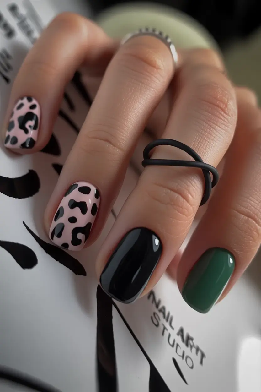 September nails design Muted Jungle: Mixing Patterns and Power Tones