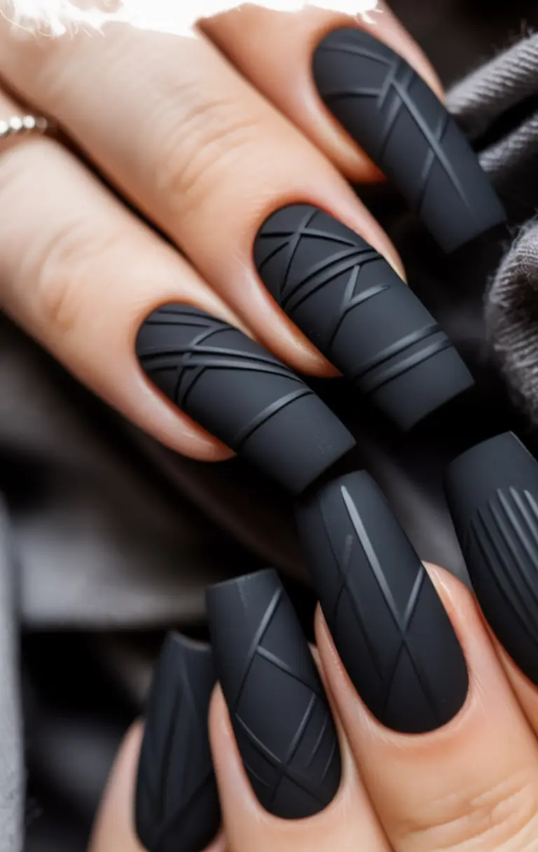 September nails design Blackout Matte Geometry