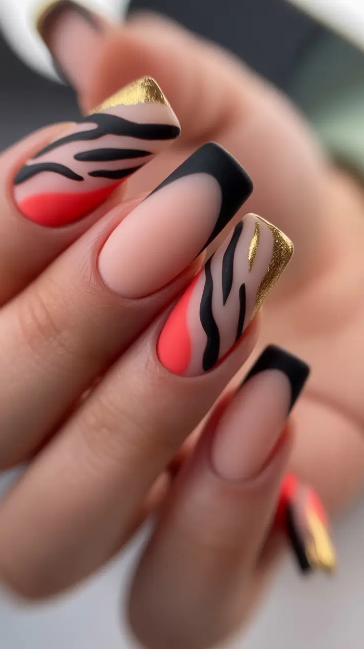 September nails design Muted Safari Meets Burnished Gold