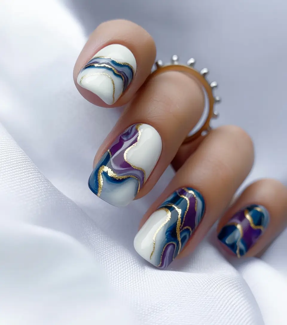 September nails design Galactic Veins on White Canvas