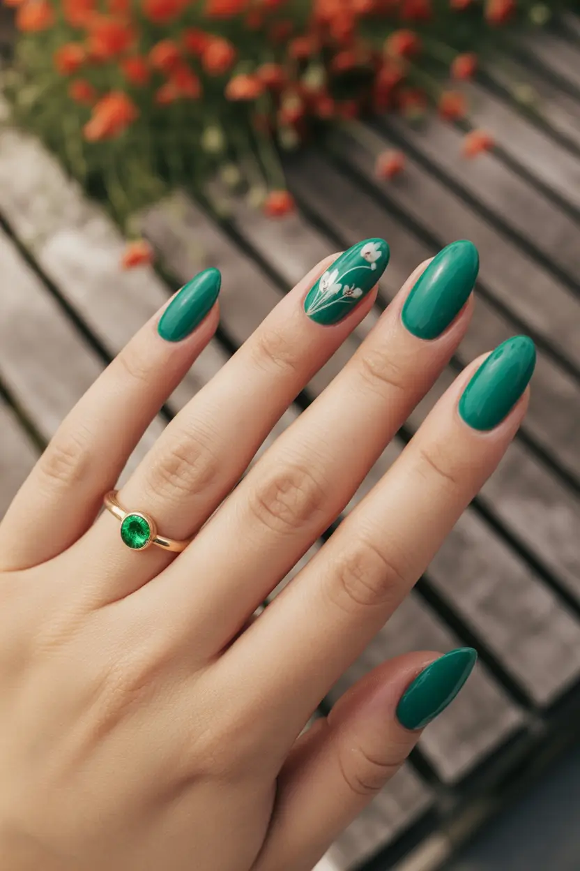 September nails design Wildflowers in the Emerald Field