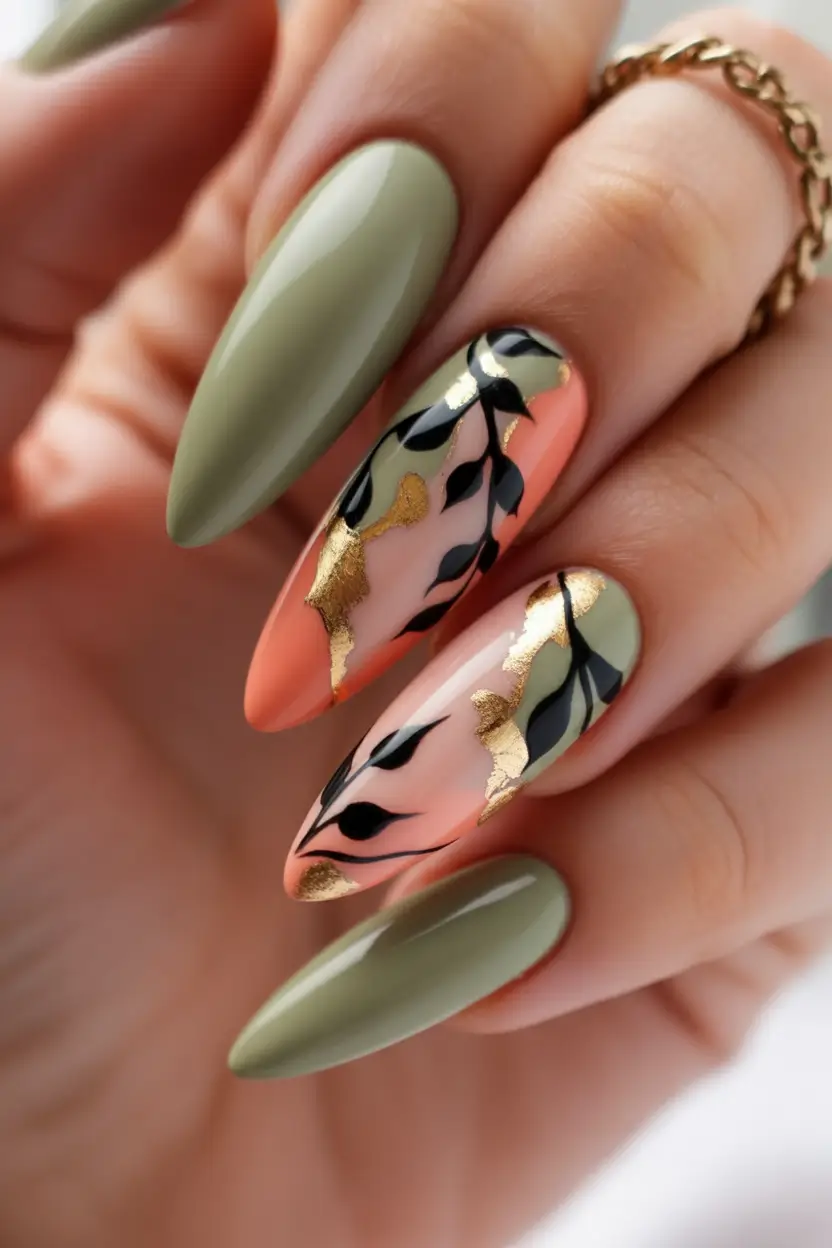 September nails design Botanical Gold Rush