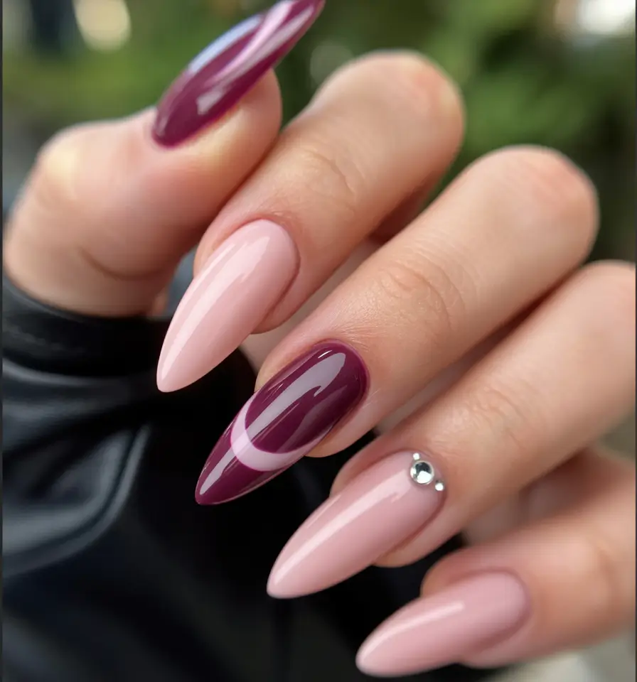 September nails design Wine & Blush Elegance