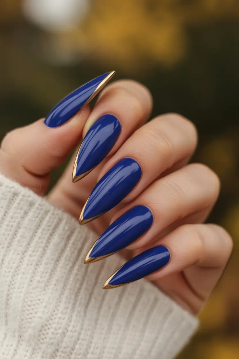 September nails design Royal Blue with Golden Precision