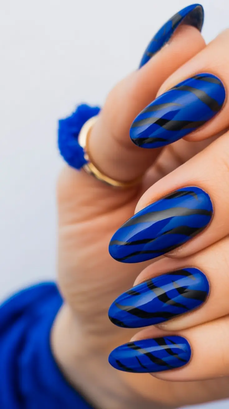 September nails design Layered Blue Marble Mirage