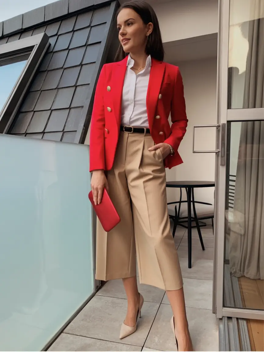 fall outfits for women over 40 Modern Tailoring in Red and Cream
