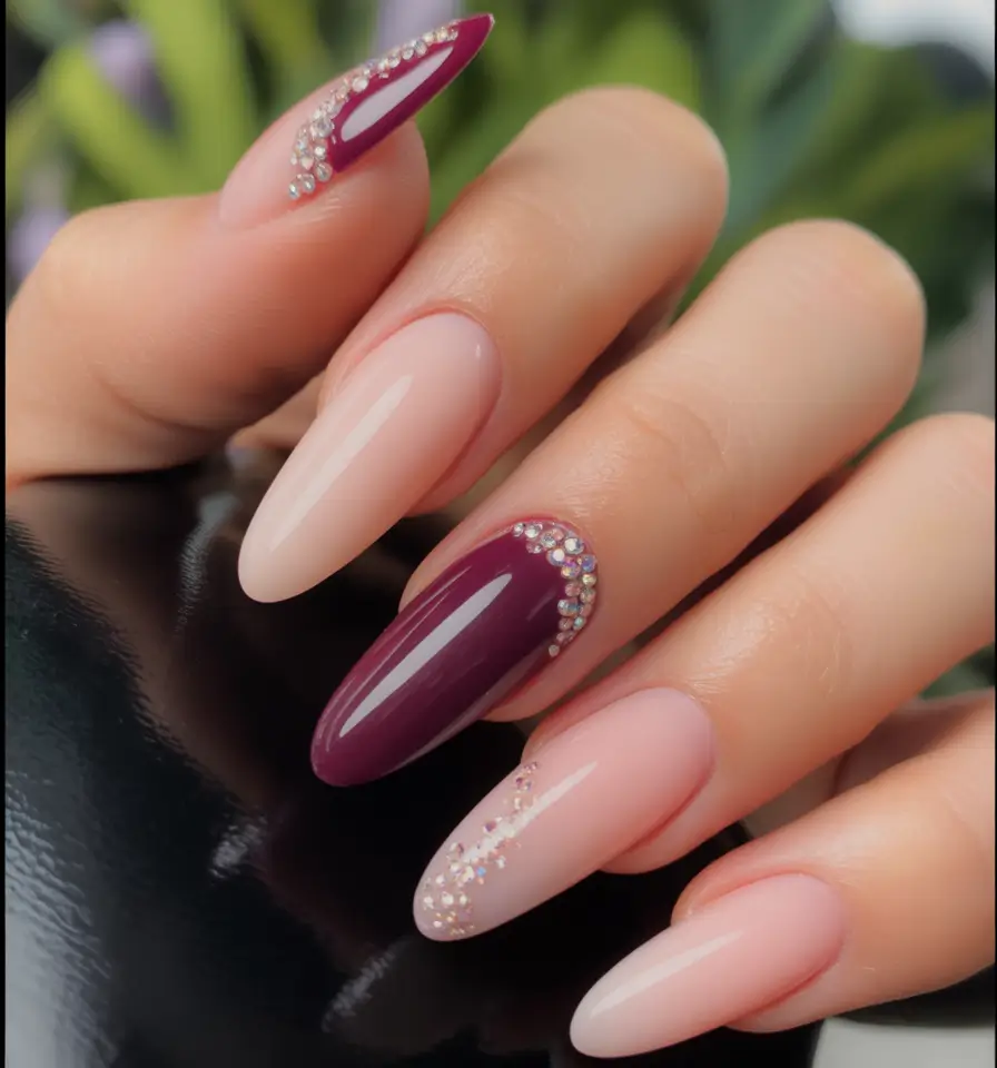 autumn nails color Cranberry Sparkle with Nude Drama