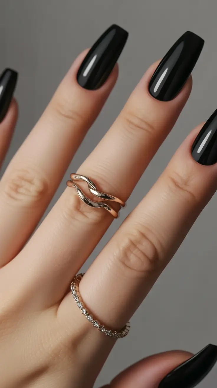 autumn nails color Blackout Gloss on Coffin Tips