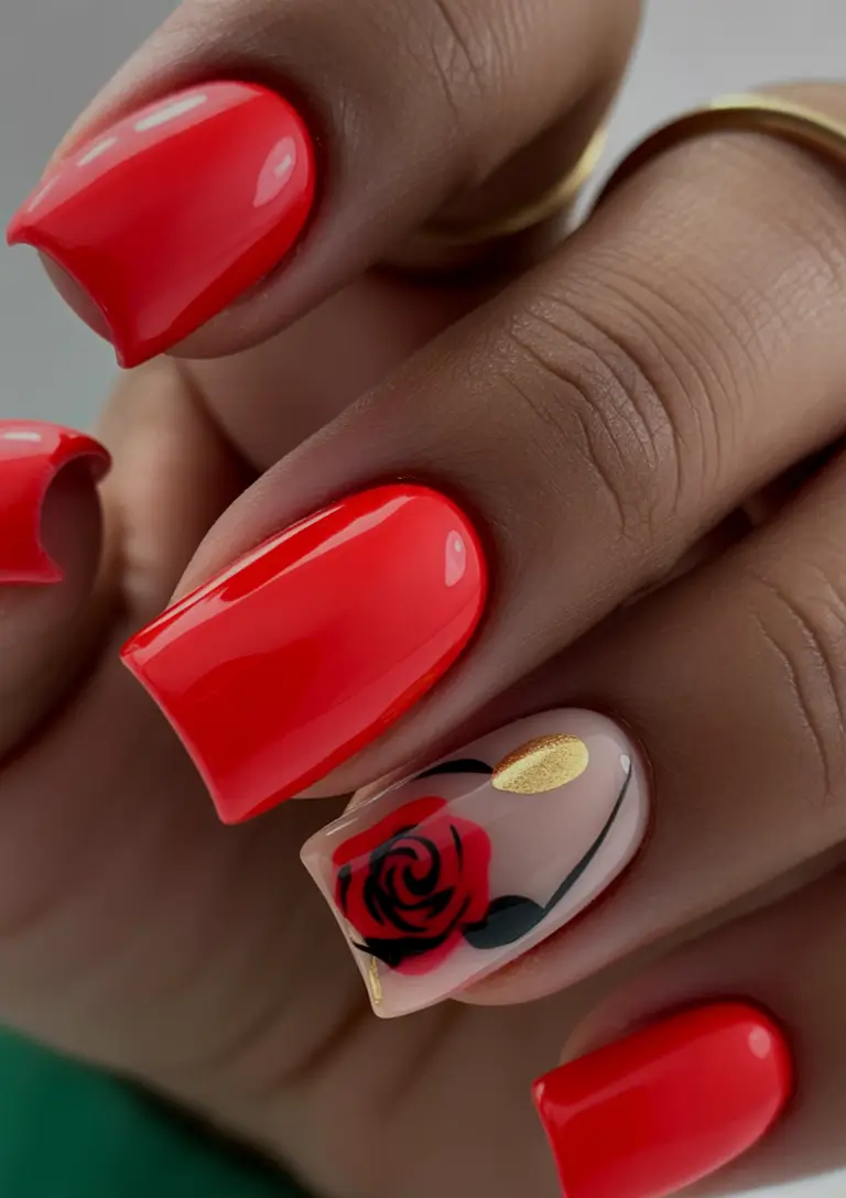 autumn nails color Cherry Luxe with a Petal Accent