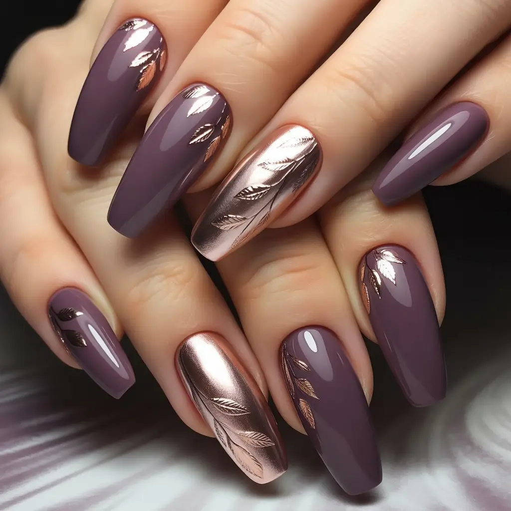 autumn nails color Mulberry Foil Elegance