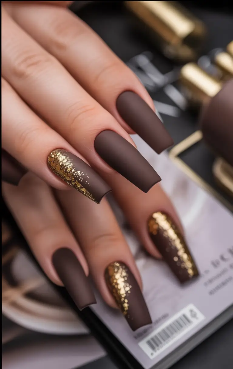 autumn nails color Mocha Melt with Golden Flicker