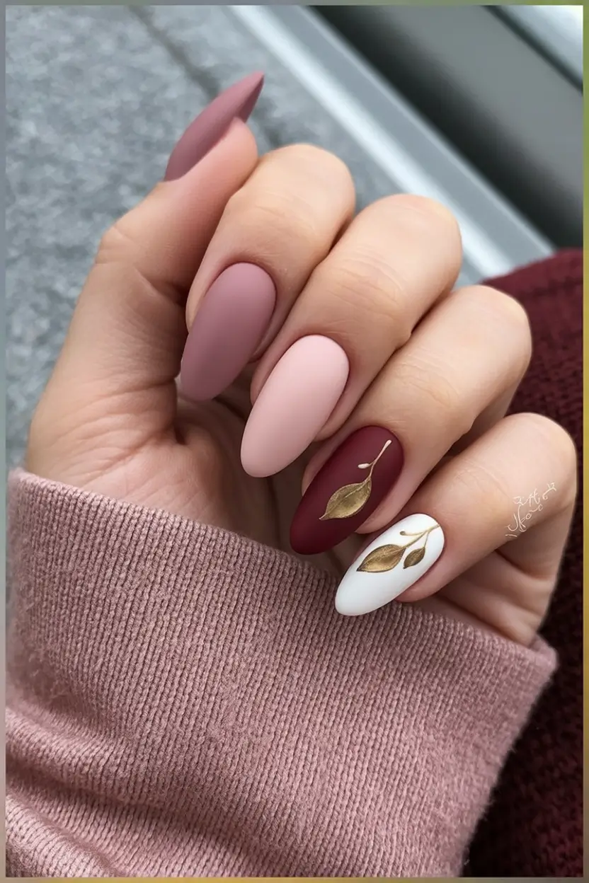 autumn nails color Whispered Mauve and Wine Leaves