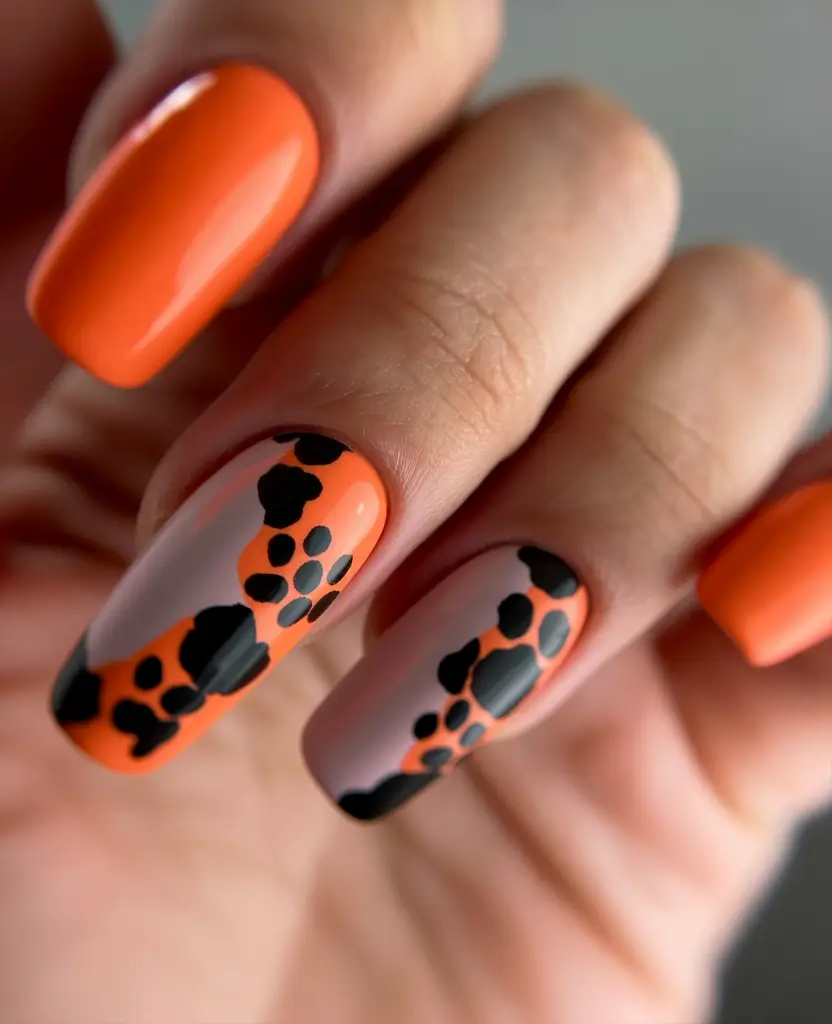 autumn nails color Spiced Orange Safari Print