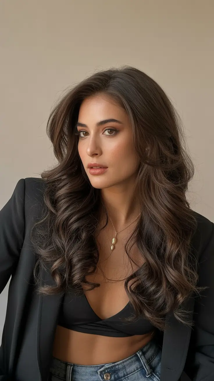 Fall brunette hair color Classic Chocolate Barrel Waves