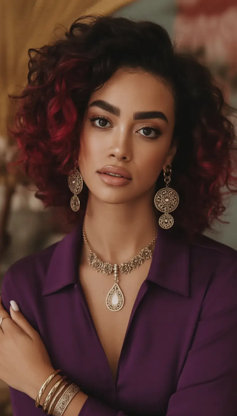 Fall brunette hair color Deep Brunette with Raspberry Balayage Curls