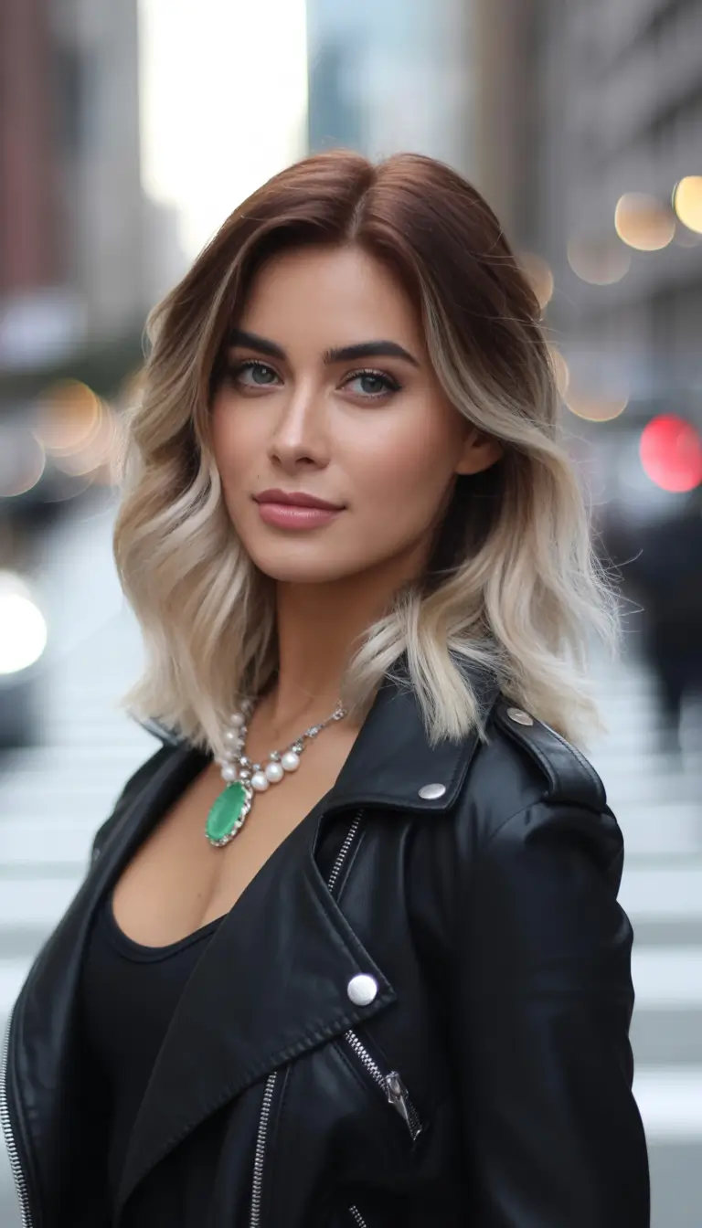 Fall brunette hair color Rooted Platinum on a Chestnut Base