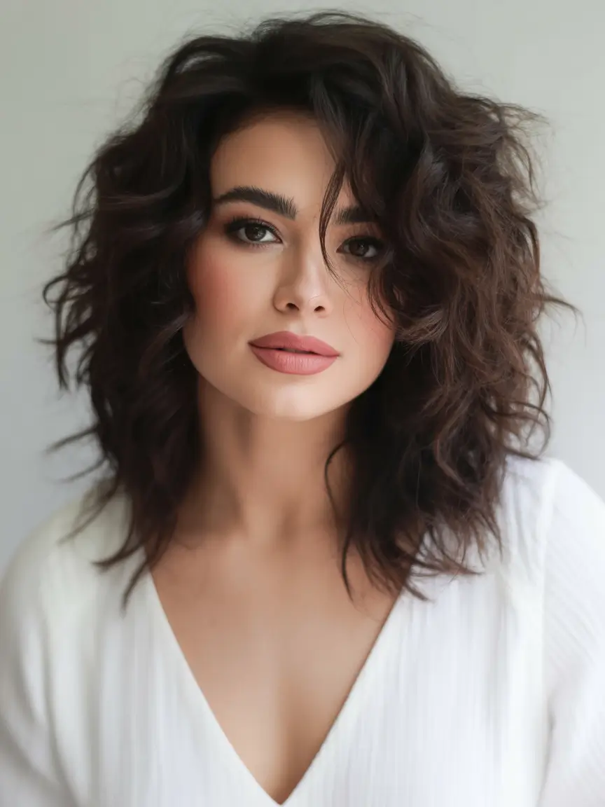 Fall haircuts for plus size women Curly Shoulder Length Shag