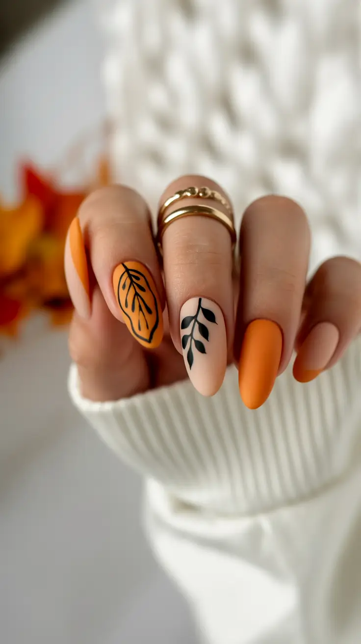 fall nails art Harvest Harmony: Clay & Nude Leaf Play