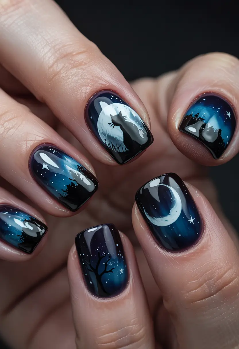 fall nails art Midnight Forest: Celestial Fantasy for Autumn Nights