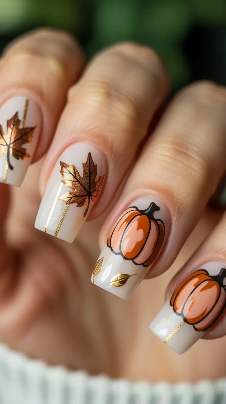 fall nails art Pumpkin Spice & Everything Nice: Playful Gourd Accents