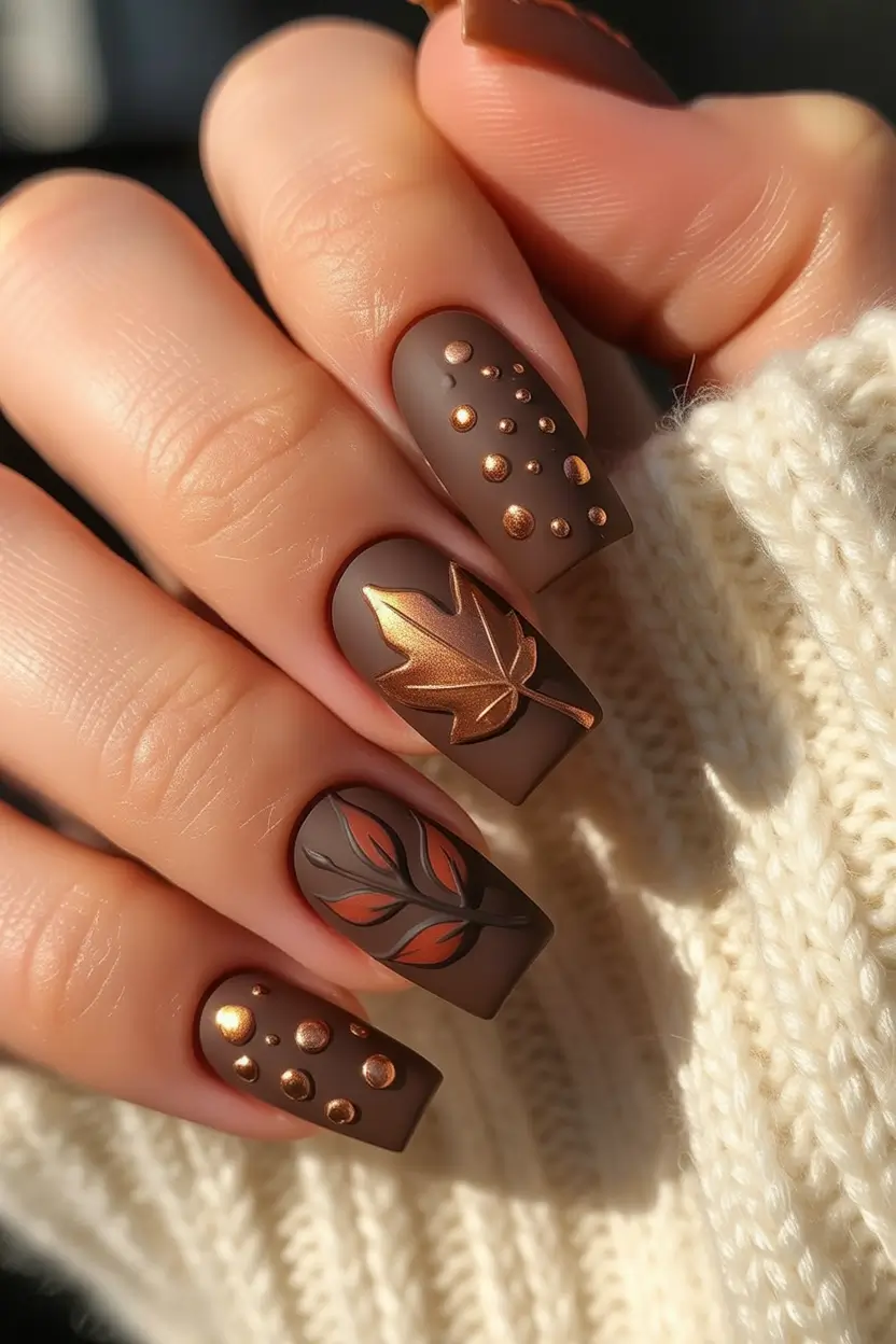 fall nails art Copper Cocoa Crush: Matte Meets Metallic