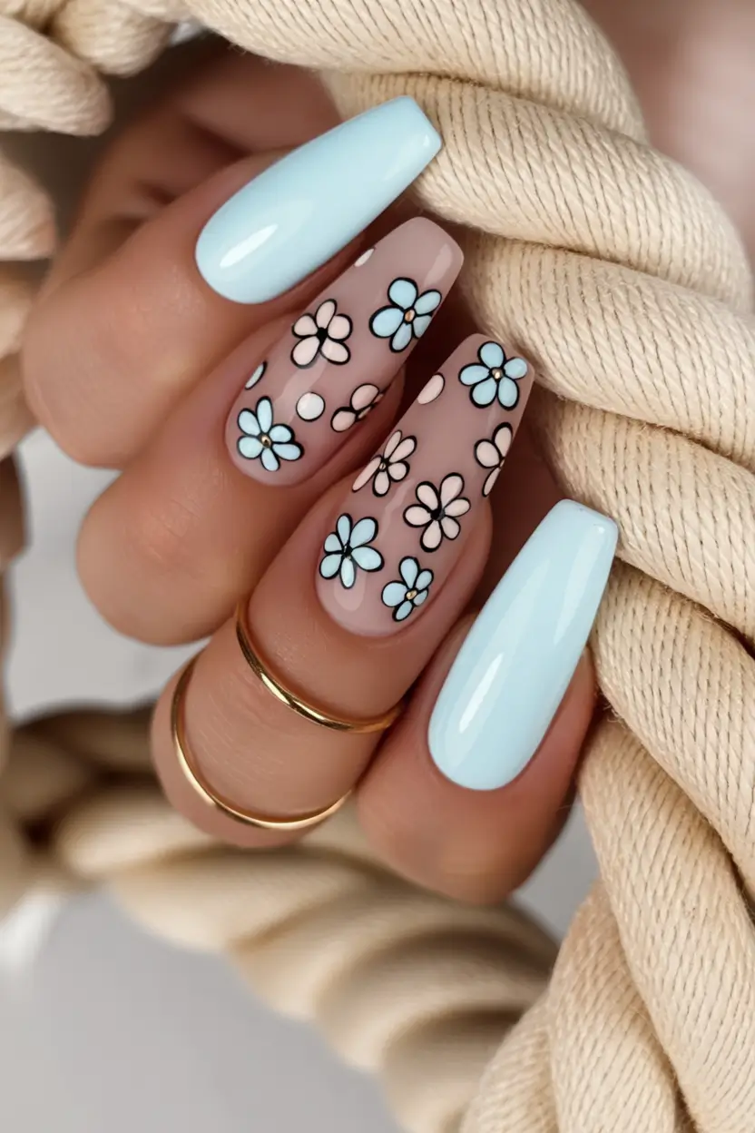 fall nails art Blue Skies in Fall: Daisies & Baby Blues