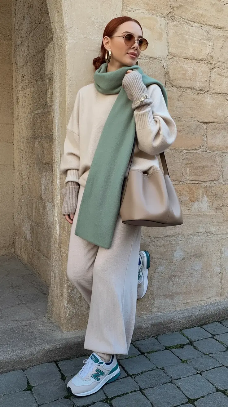 NYC fall outfits Cozy Monochrome with a Sneaker Twist