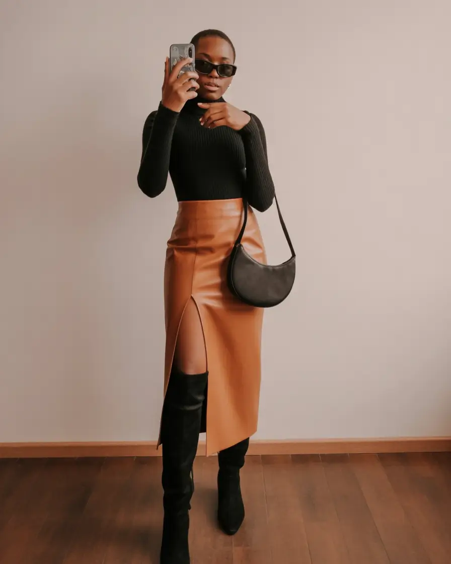 NYC fall outfits Leather Slit Skirt, Reimagined