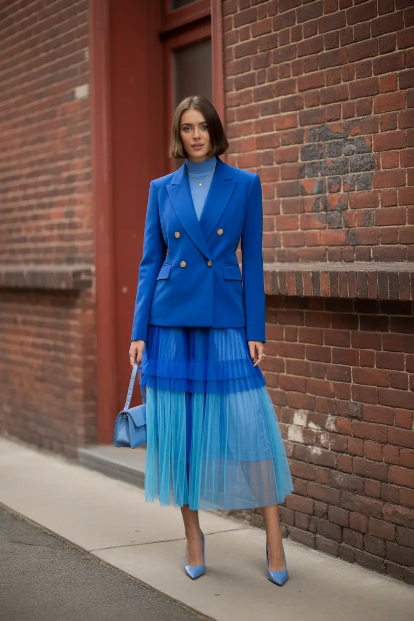 NYC fall outfits Electric Blue Meets Soft Tulle