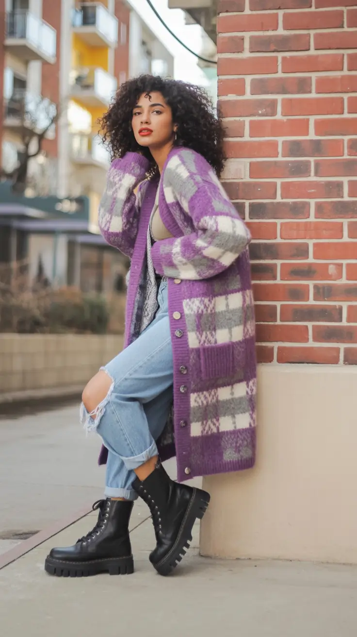 NYC fall outfits Purple Plaid and Combat Boot Attitude