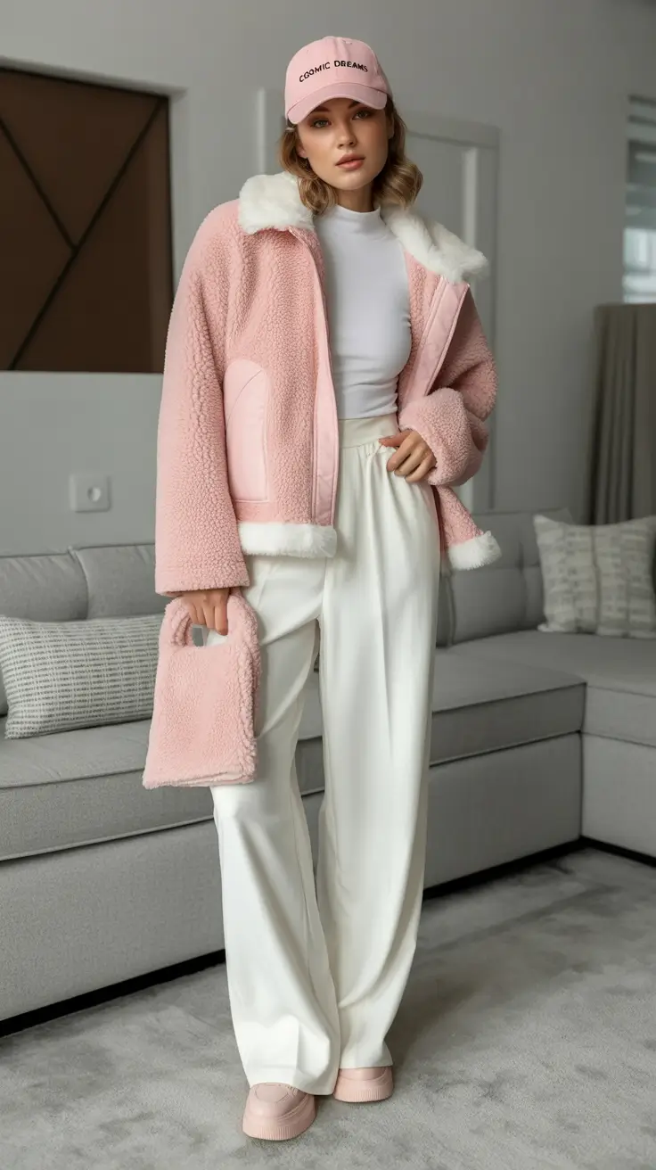 warm fall outfits Soft Loungecore in Pink & Cream