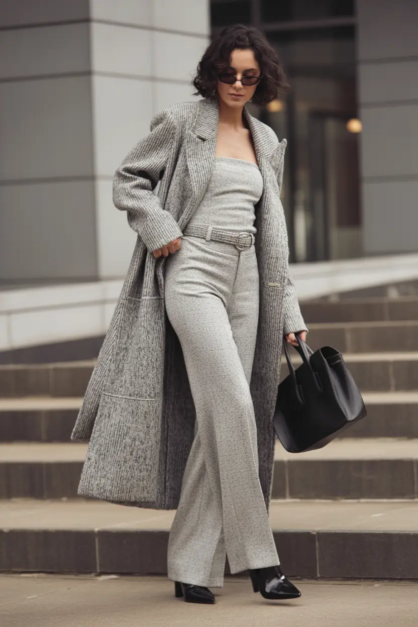 warm fall outfits Textured Gray Suiting with Power Presence