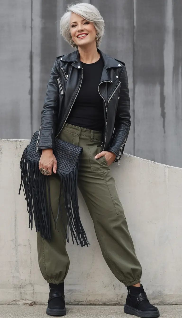 warm fall outfits Modern Rebel in Leather & Olive