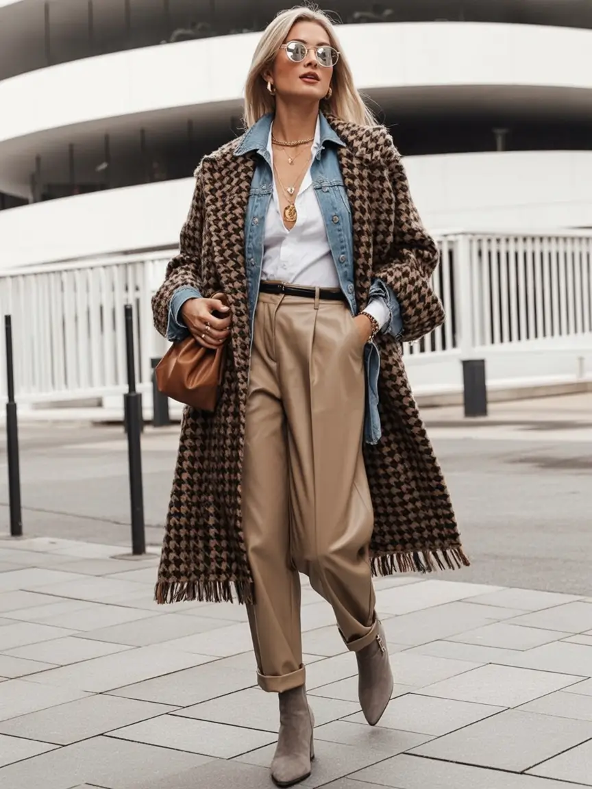 warm fall outfits Layered Luxe with Classic Patterns